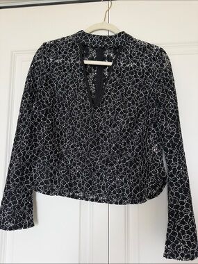 Boohoo Petite Black Lace-Effect V-Neck Blouse